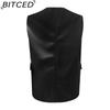 BITCED Sleeveless PU Leather Waistcoat Loose Fit Plus Size Women's Vest Cardigan Short Jacket