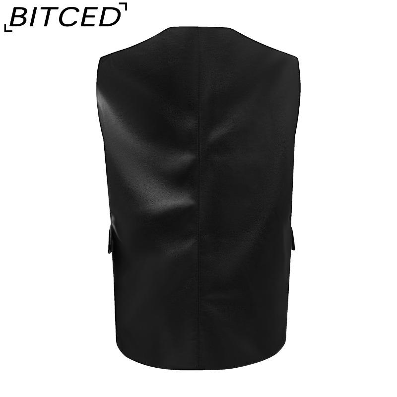 BITCED Sleeveless PU Leather Waistcoat Loose Fit Plus Size Women's Vest Cardigan Short Jacket