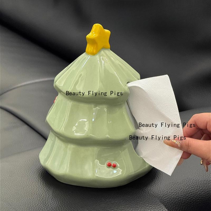 1pc Ceramic Cartoon Christmas Tree Tissue Box Christmas Tree Toothpick Jar Christmas Decoration Ceramic Home Decorations