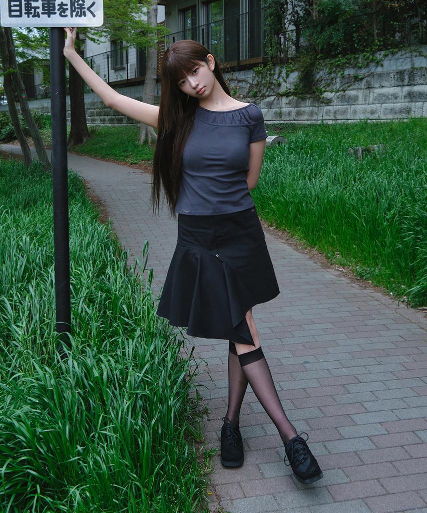 MISEKI SEOUL Sheer Shirring Layered Top Charcoal