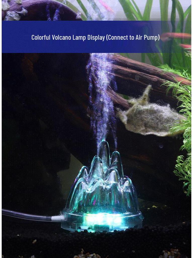 Siebenfarbige LED-Aquarium-Vulkanleuchte mit Luftstein-Blaseneffekt
