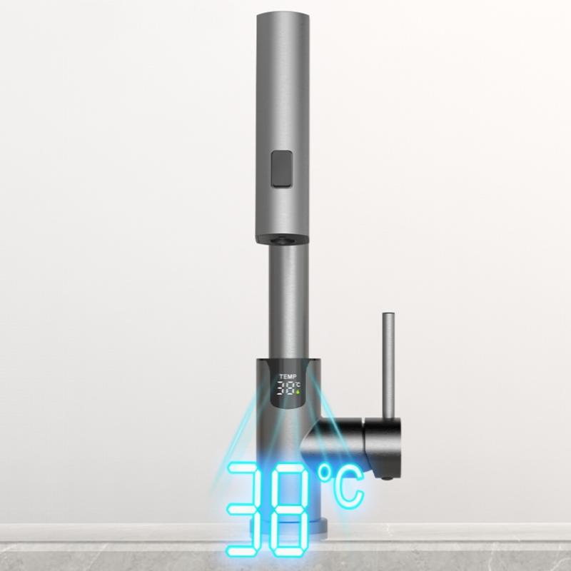 Waterfall Temperature Digital Display Basin Faucet Pull Out Stream Sprayer Hot Cold Water Sink Mixer Wash Tap For Bathroom