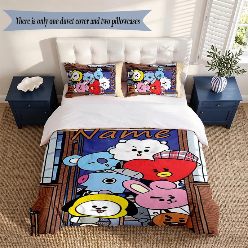 BT21 3‑Piece Bedding Set Soft Microfiber Duvet Cover Pillowcases Comfortable Bed Linen for Bedroom Decoration