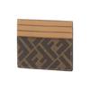 FENDI Classic Double F Logo Contrast-Striped Calfskin Card Holder for Men in Brown