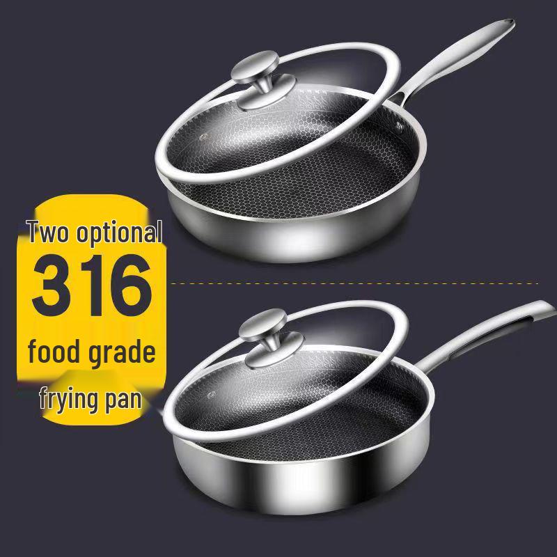 316L Stainless Steel Non-Stick Double-Sided Frying Pan for Eggs and Steak, Coating-Free, Flat-Bottom.