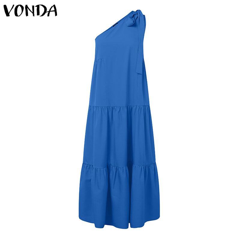 

VONDA Женское одно плечо Бандажное без рукавов вечернее плиссированное макси платье 3XL синий