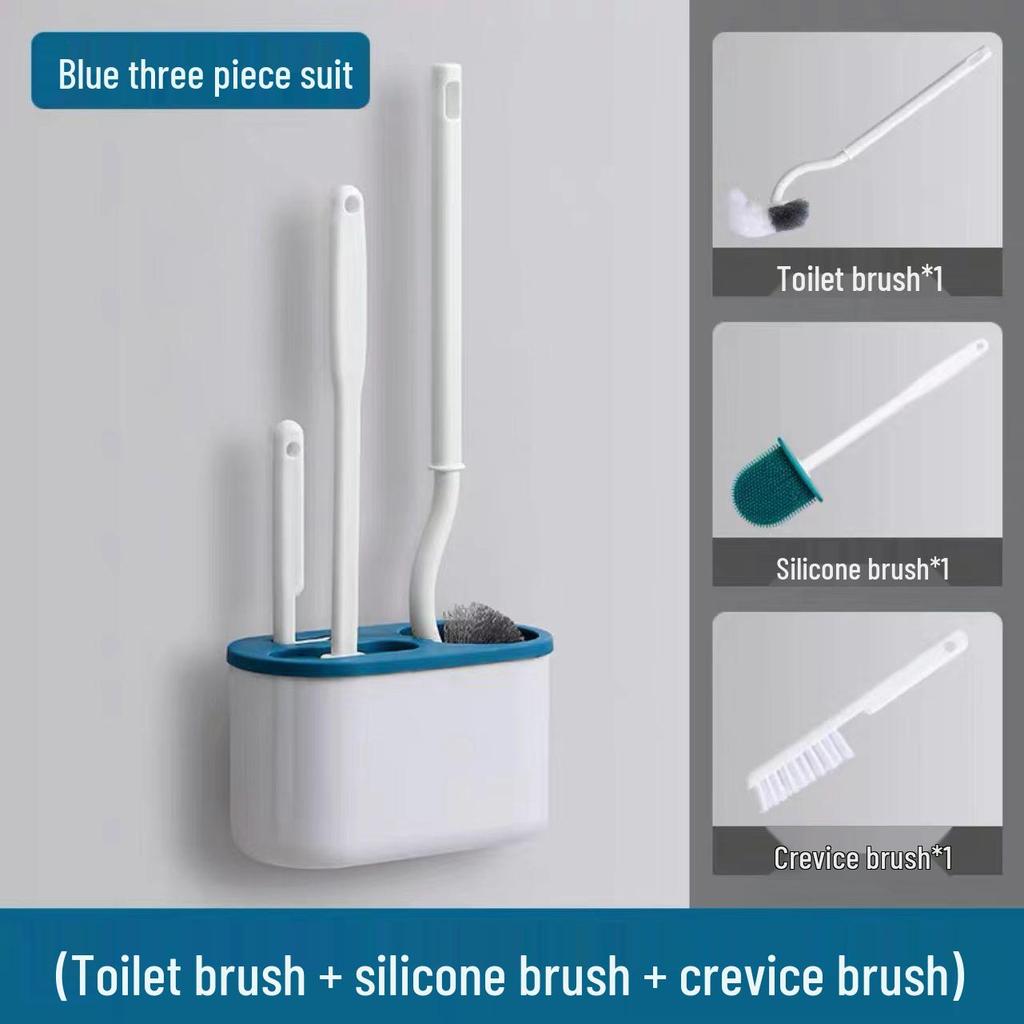 Wall-Mounted S-Shaped Japanese Toilet Brush Set - 3-Piece Bathroom Cleaning Kit