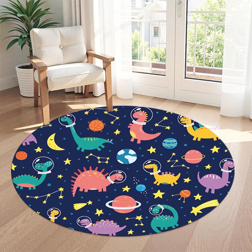 Runder Dinosaurier-Teppich Design für Wohnzimmer Schlafzimmer Eingangsbereiche Spielzimmer Rutschfester Runder Teppich Büro Heimdeko Perfekte Geburtstags-Weihnachtsgeschenkidee