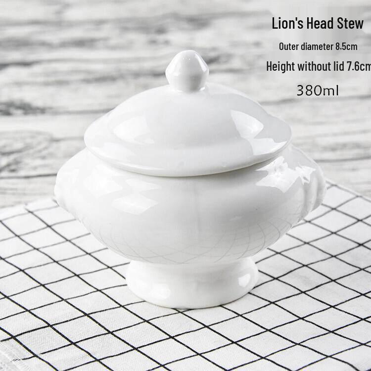 Bird's Nest Ceramic Double-Boiler Soup Pot with Lid - Small Stew & Dessert Pot with Double Handles for Hotel Steamed Egg Bowls.