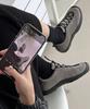 Moodnple Slogan Asymmetrical Sneakers Tightening Strap Unique Material 2 Colors