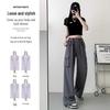 Women's Gray High Waist Cargo Pants - 2025 Spring/Summer, Lightweight, Wide-Leg, Casual American Style