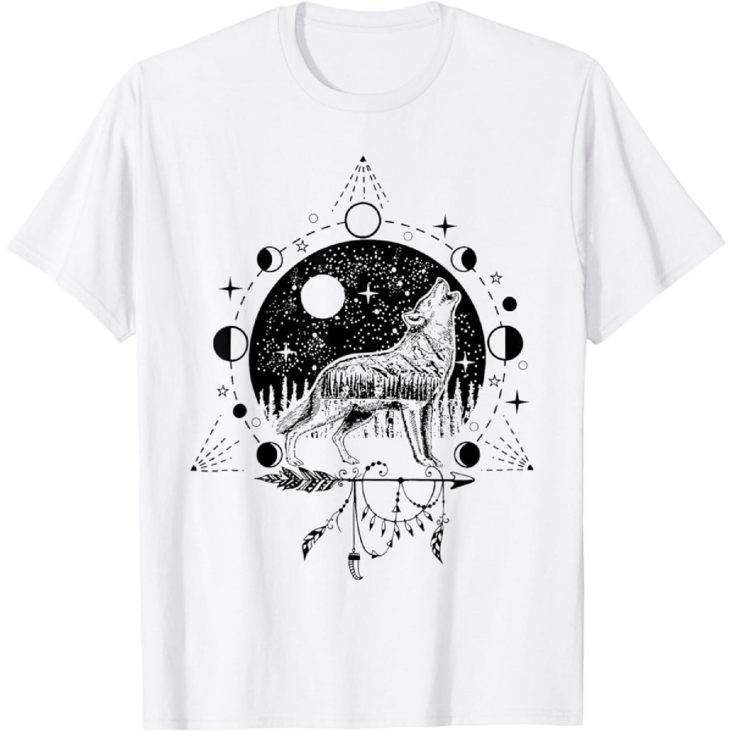 Wicca Astrology Howling Wolf Howling At The Moon Wolf Lovers T-Shirt S