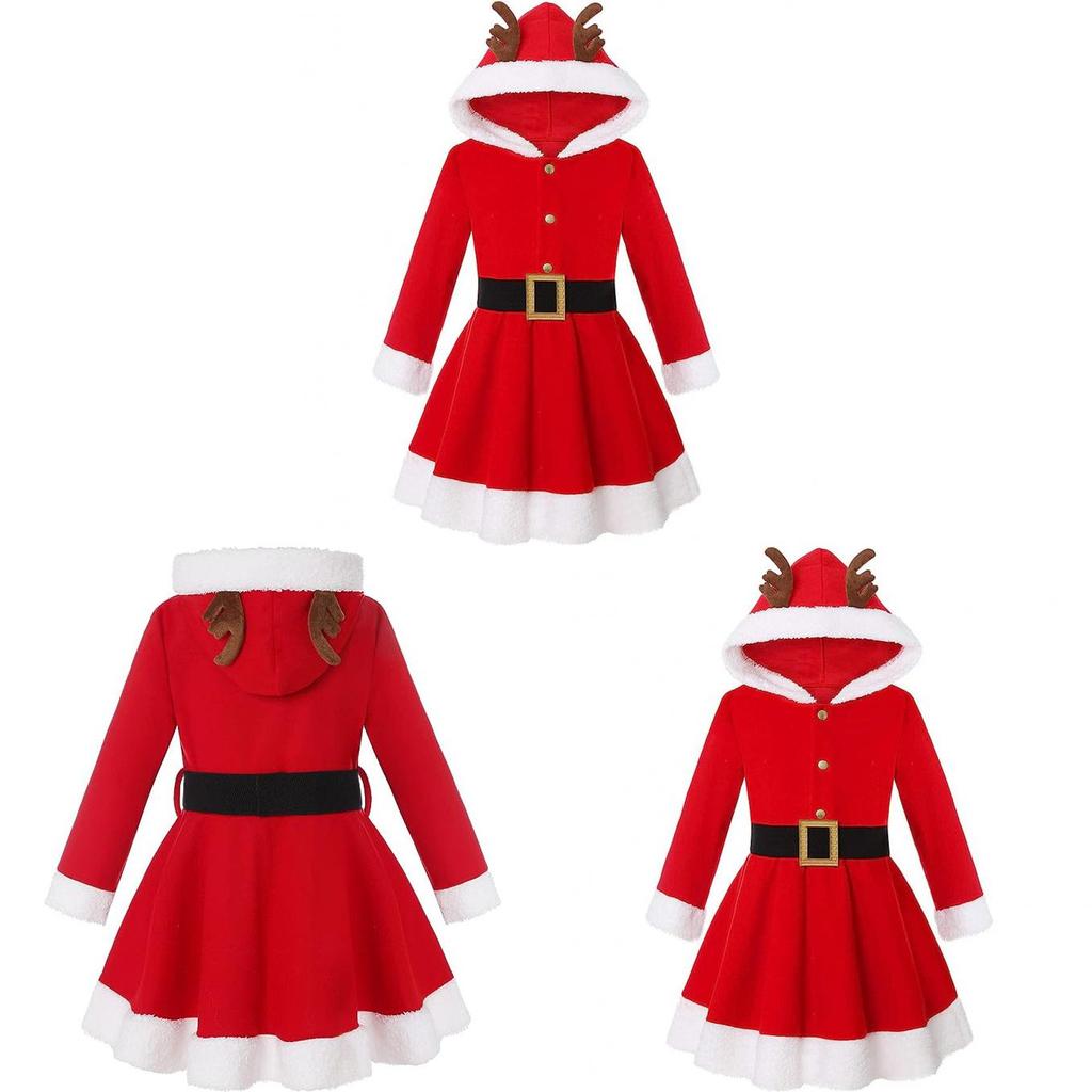 Christmas Girl Costume Dress With Padded Hoodie For Holiday Stage Performances And Dance Shows