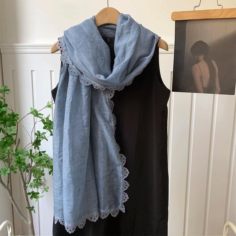 Scarf atmosphere solid color spring and autumn summer fashion lace silk scarf neck protection scarf shawl dual-purpose