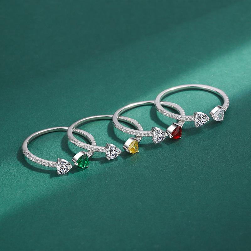 Classic Rainbow Double Love Red Envelope Topaz Emerald Ring For Women Heart Shape Original Sterling Silver Anniversary Jewelry