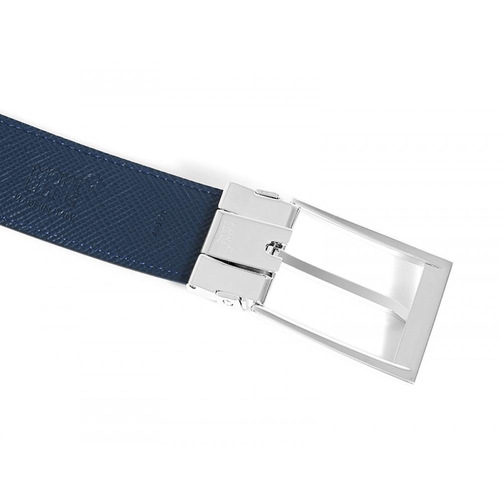 Montblanc 118438 Rectangular Black Blue Shiny Reversible Belt
