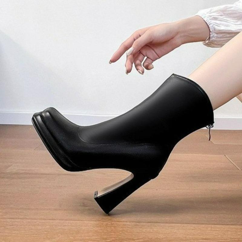 Women Ankle High Top Heels Fashion Chunky Heeled Winter Elegant Pumps New Trend Goth Woman Casual Chelsea Boots Botas