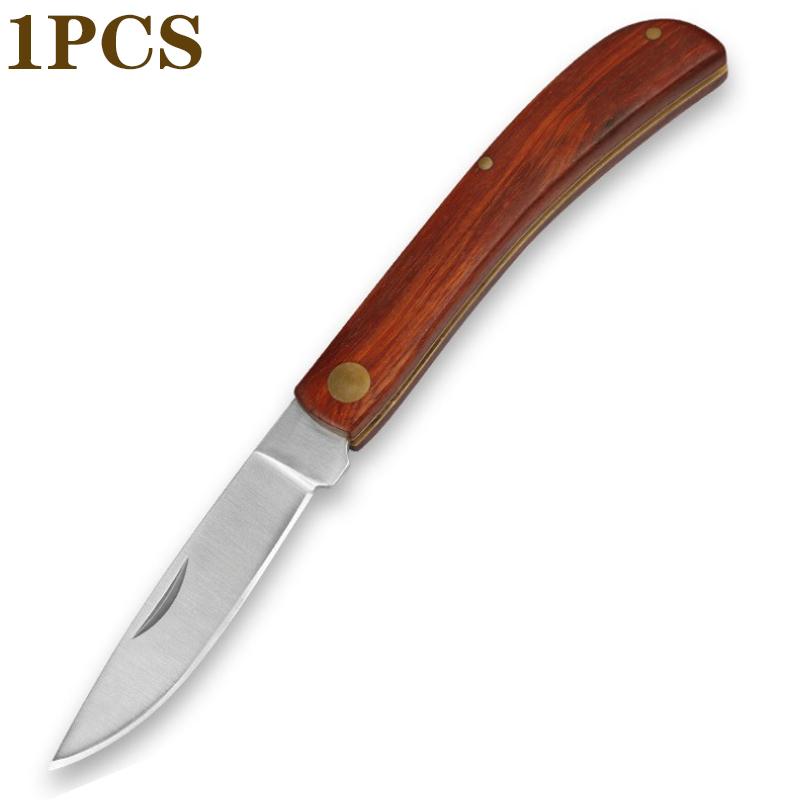 

Нож для нарезки фруктов из нержавеющей стали, складной нож с деревянной ручкой, бытовой нож для очистки овощей и дыни, карманный нож