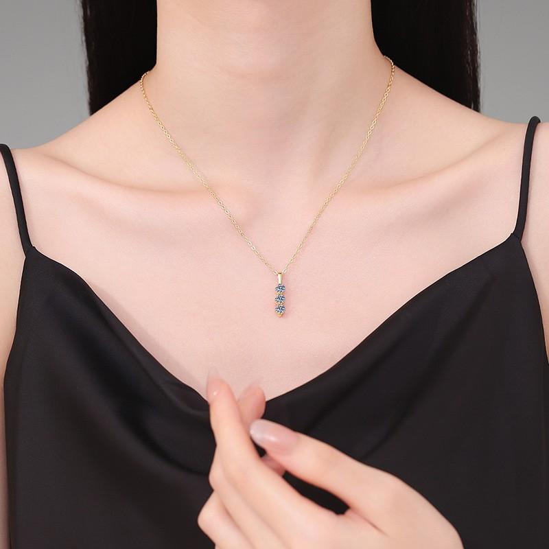Moissanite Pendant Necklace D Color 90 Points Simple Pave Setting 14K Gold/White Gold Plated Womens Fashion Jewelry