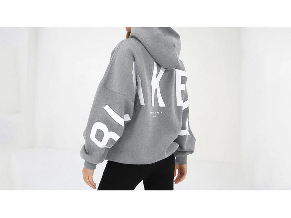 Damen-Kapuzenpullover-Sweatjacke mit großem Aufdruck und Fleecefutter, Frühling/Herbst 2025