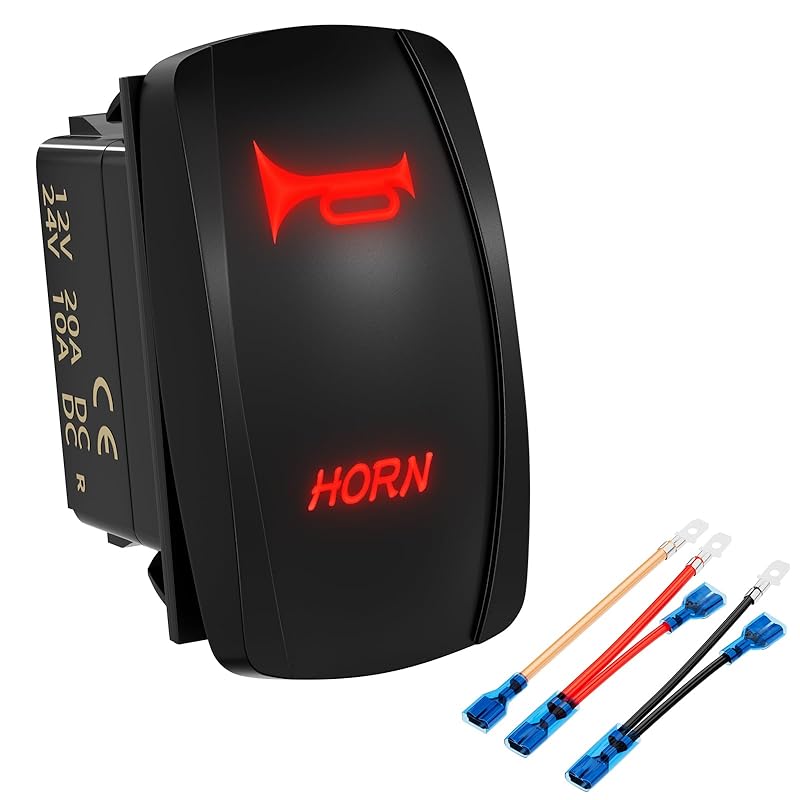 DaierTek 12V Horn Button Momentary Rocker Switch Blue LED 12 Volt Ranger Auto Train ATV UTV RZR Boat Marine Toggle Switch Waterproof
