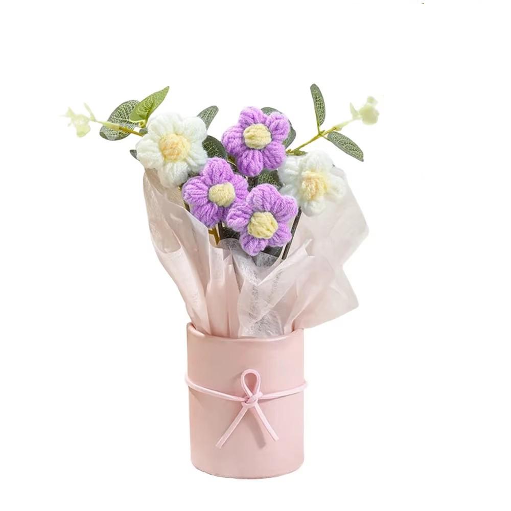 

Handmade Puff Crochet Roses Bouquet Forever Knitted Eternal Flowers for Mothers Day Teachers Day for Home Ornament Decoration