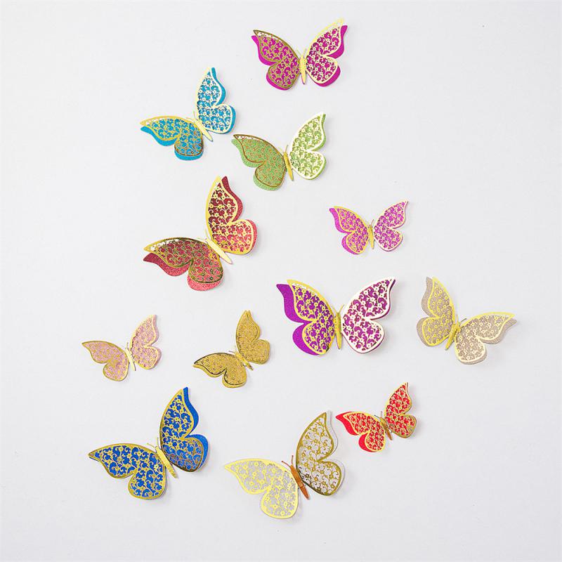 Hollow Butterfly Wall Sticker Hollow Butterfly Metallic Feel Home Decoration 3d Stereo Decorations Party Butterfly Decoration