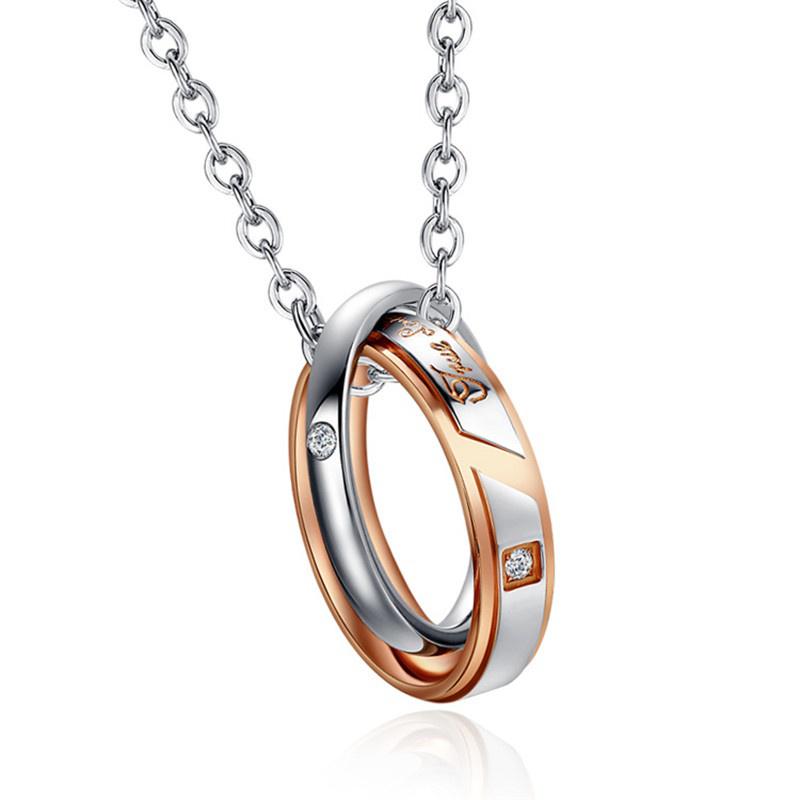 

Корейская версия двойных кругов с цепочкой из романтической пары, ожерелье из титановой стали золотой