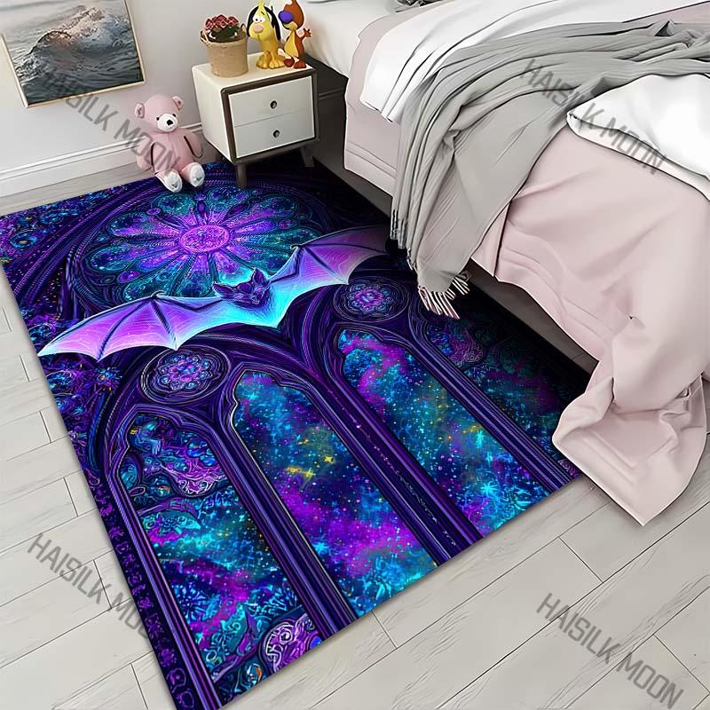 Bat Chapel Glass Art Print Carpet for Living Room Bedroom Bedside Floor Mat Cloakroom Area Rugged Home Halloween Decor