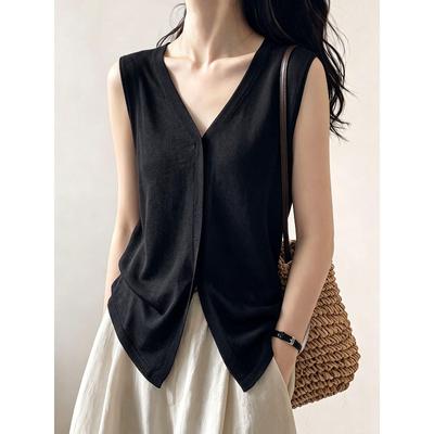 French Temperament V-neck Knitted Vest Women's Outer Wear Summer Thin High-end Loose Vest Sleeveless Top