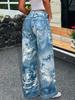 Retro Floral Wide-Leg Jeans for Women - Summer Mid-Waist Straight-Leg Design N021