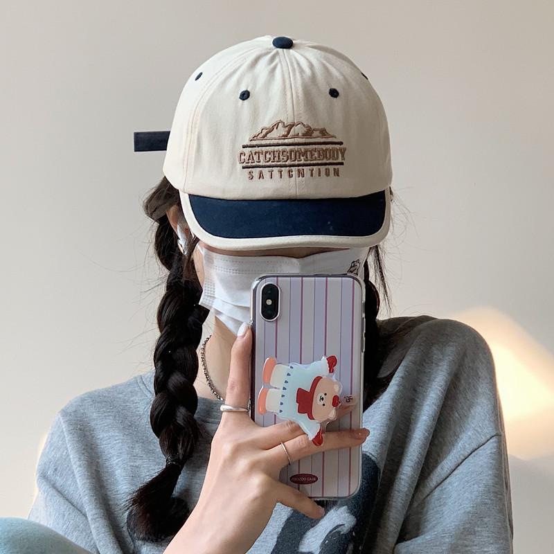 Niche color matching embroidery short brim cap female face small sunshade baseball cap parent-child
