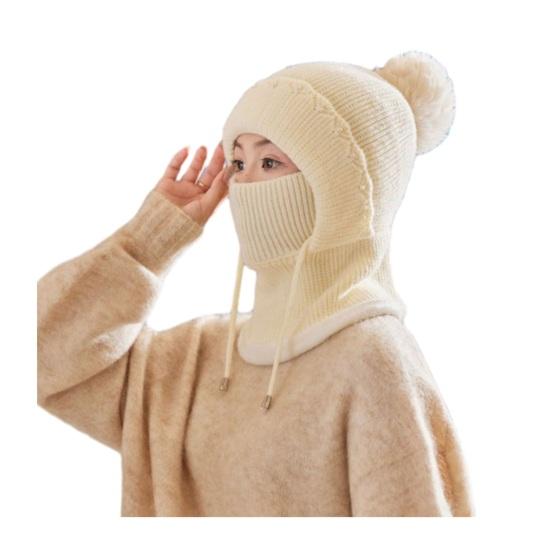 

Женская ветрозащитная вязаная шапка с флисовой подкладкой 3-в-1 шарф-капюшон для холодной погоды, для катания на лыжах, пеших прогулок, головной убор белый