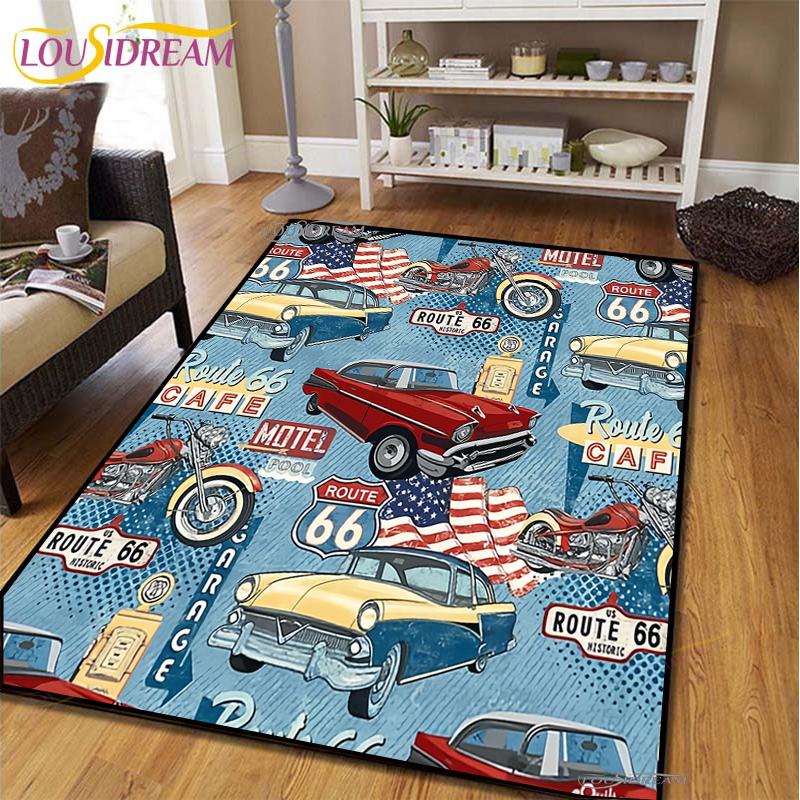 Route66 Motorcycle Carpet for Living Room Bedroom Rugs Kitchen Kids Door Unslip Floor Mats Birthday gift photography props Rug