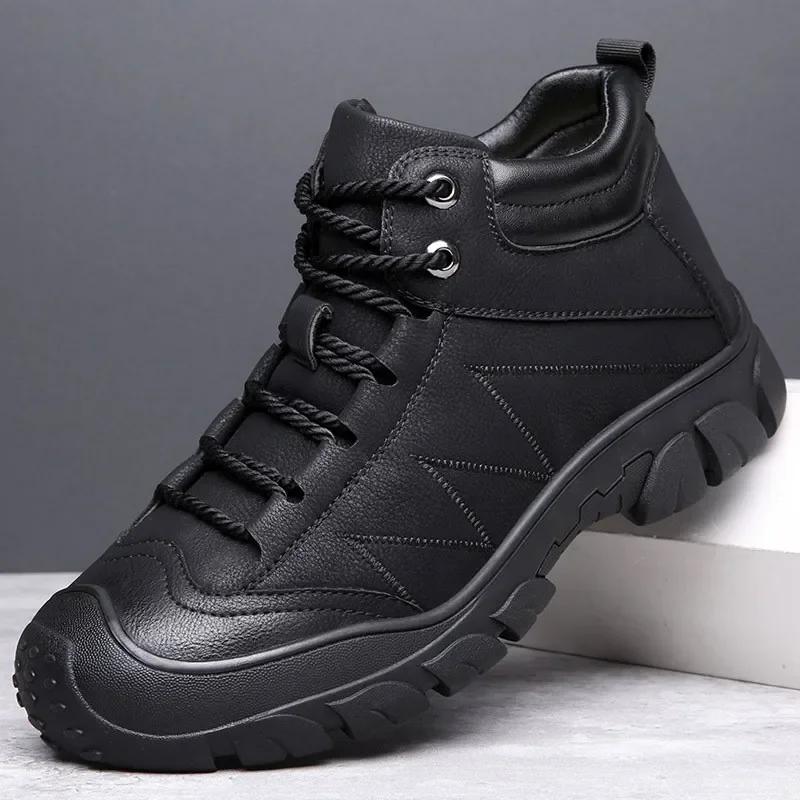 Boots Winter Cotton Man Ankle Boots Non-slip Men Work Shoes Quality Lace Up Waterproof Leather Male Boots Bota Masculina2025