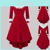 Damen Weihnachts Asymmetrisches Kunstpelz-Panel Rot Retro Kostüm Kleid Elegant Warm Maxi Kleid
