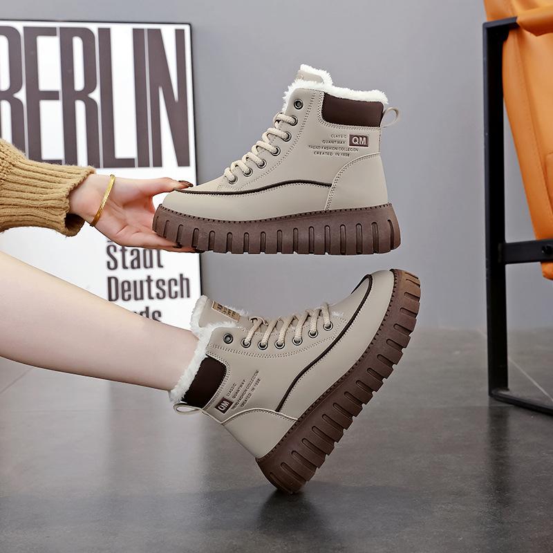 ins trendy velvet Martin boots for women 2025 winter new casual platform student warm high-top cotton shoes for women 2816