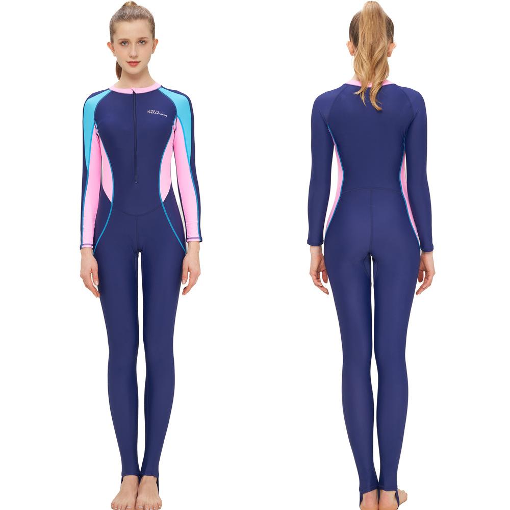 2026 New Long sleeved long pants diving suit women's sun protection one-piece surfing suit plus size jellyfish diving swimsuit