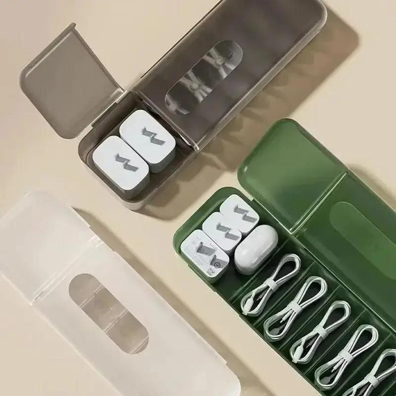 Solid Color Simple Cable Storage Box Organizer Charger Cord 7 Compartments Reusable Data Cable Storage Case Tools Accessories