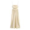2025 Spring/Summer Women's Slim-Fit Backless Silk Satin Patchwork Dress