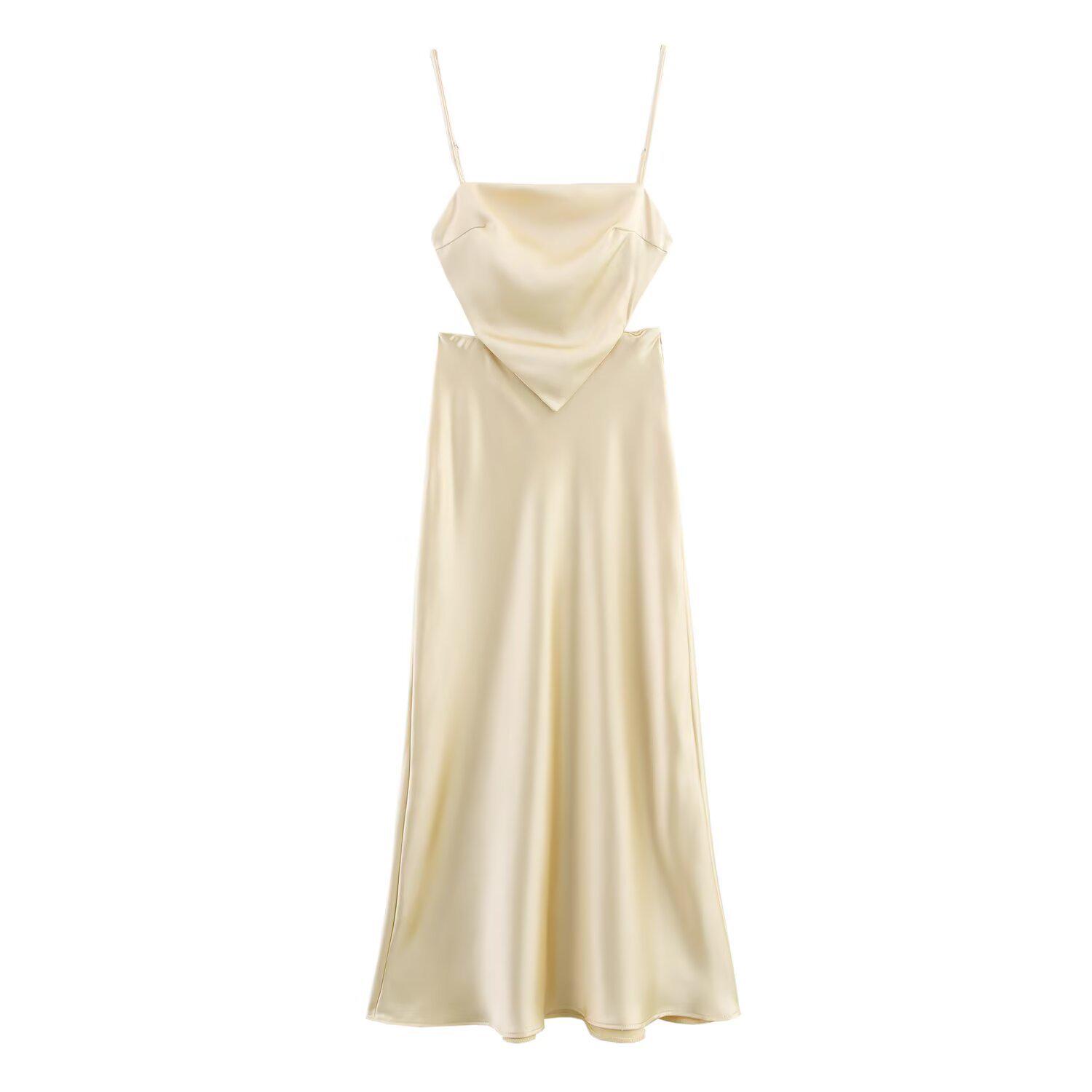 

2025 Spring/Summer Women s Slim-Fit Backless Silk Satin Patchwork Dress Extra Small