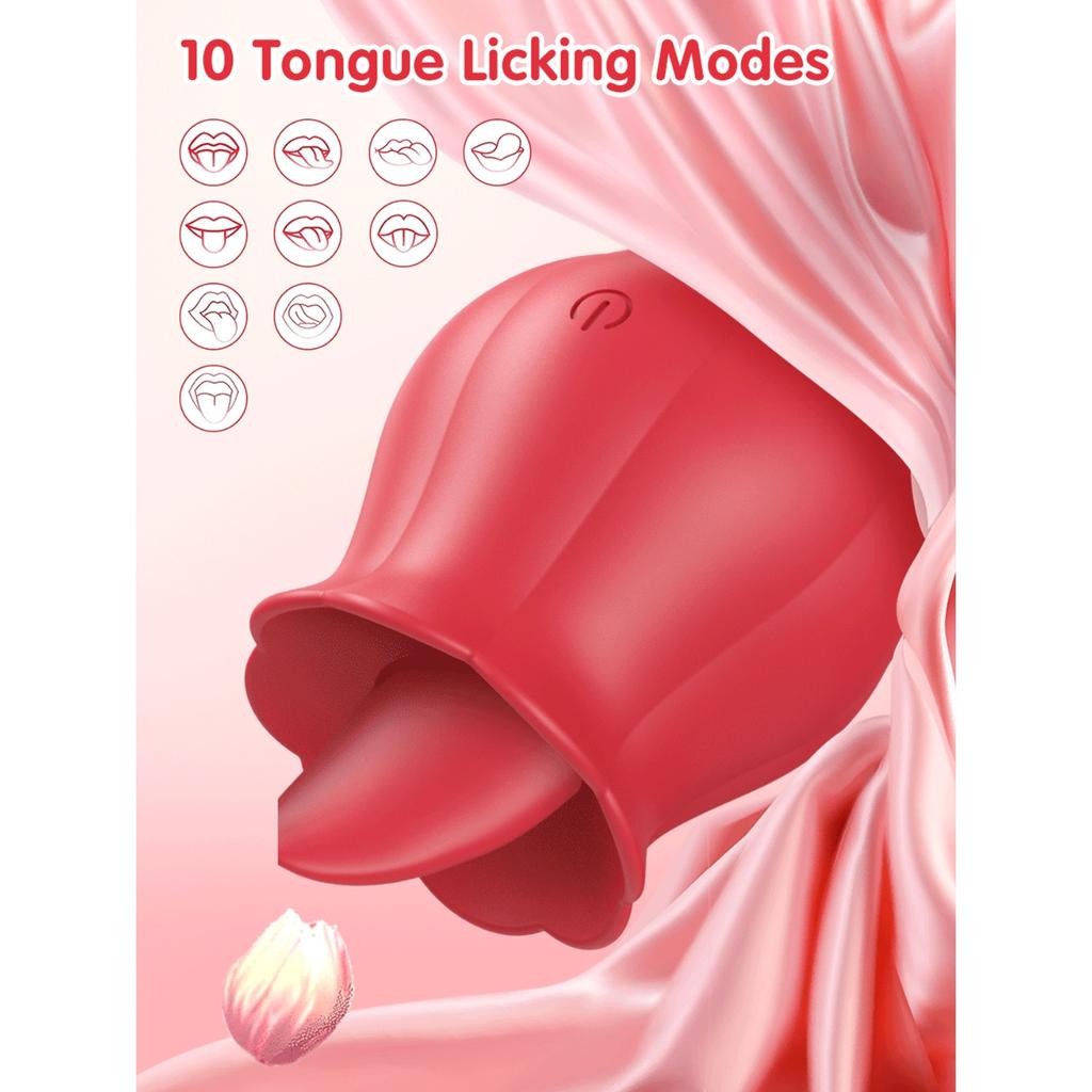 Sex Toy Rose Vibrator,Clitoral Nipples Penis Stimulator,Realistic Tongue Flower Vibrater With 10 Tongue Licking Mode,Adult Sex Toys For Women