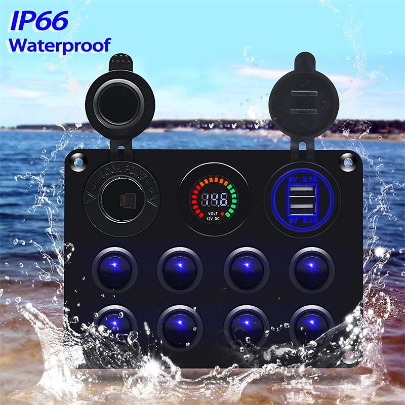 8 Gang Rocker Switch Panel 12V with 4.2A USB Socket Voltmeter Overload Protection ON/Off for Car Boat Marine RV Truck Battery Switches5