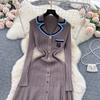 Autumn Winter Wear Embroidery Letter Knitted Sweater Dress Women Polo Single Breasted Designer Temperament Long Dresses