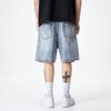 Ripped Denim Shorts Men's Trendy Brand Loose Large Size Straight Five-point Pants Casual Breeches