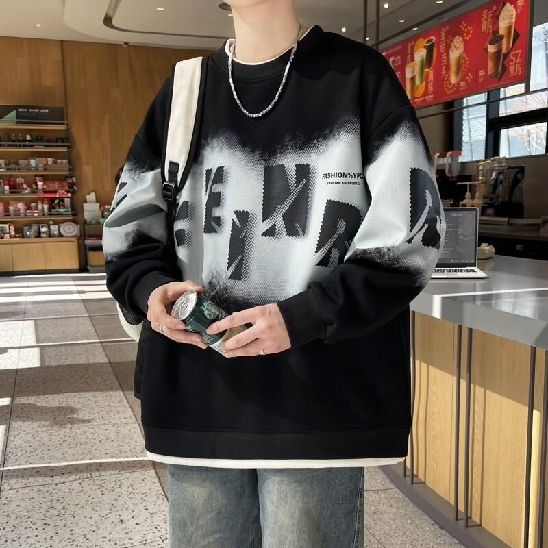 

Новая осенняя свободная толстовка-пуловер, подростковый повседневный топ, мужская модная куртка в гонконгском стиле L чёрный