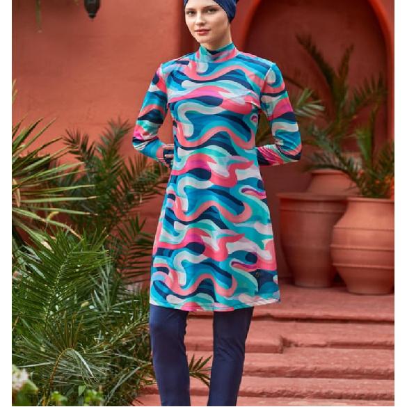 Summer modest swimwear set floral print - long sleeve tunic and full length leggings set - muslin swimwear - UV protection beachwear - summer burkini