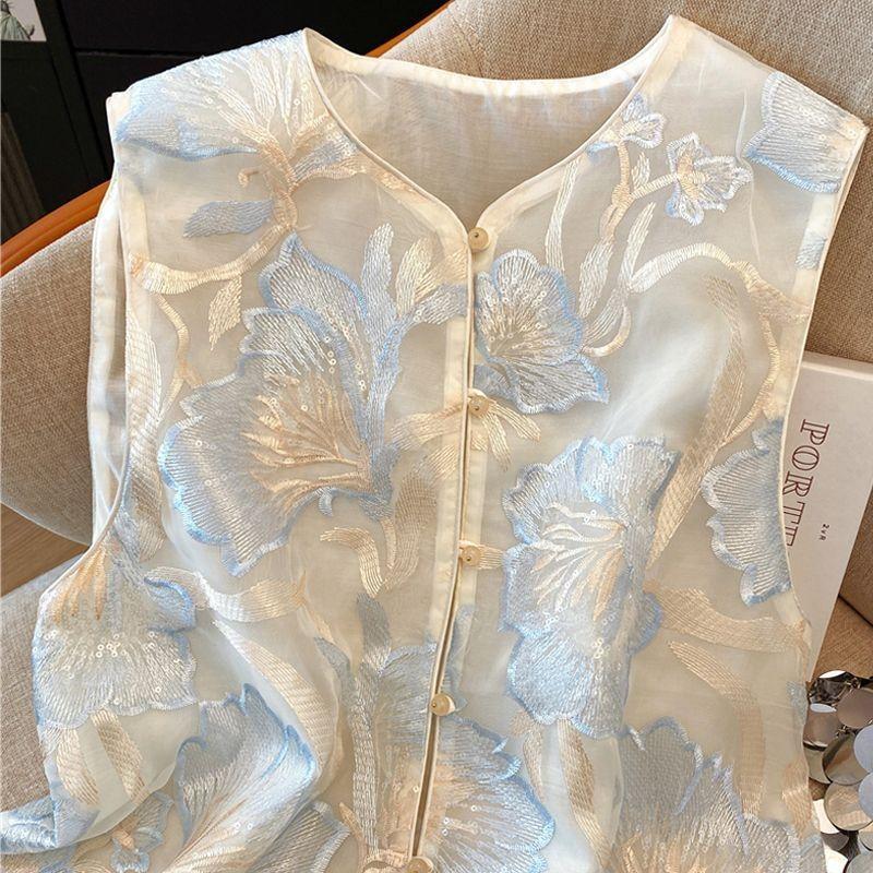 Spring and Summer Vest Women's Vest Vest Sleeveless Top Embroidered Vest Summer