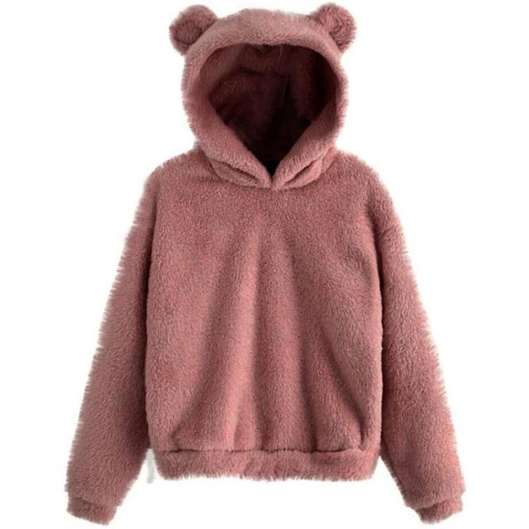 

Fluffy Rabbit Ears Hooded Sweater Women Warm Hoodie Fashion New Autumn Winter 5XL