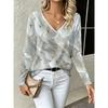 Autumn Women's 3D Geometric Printed V-Neck Long Sleeve T-Shirt